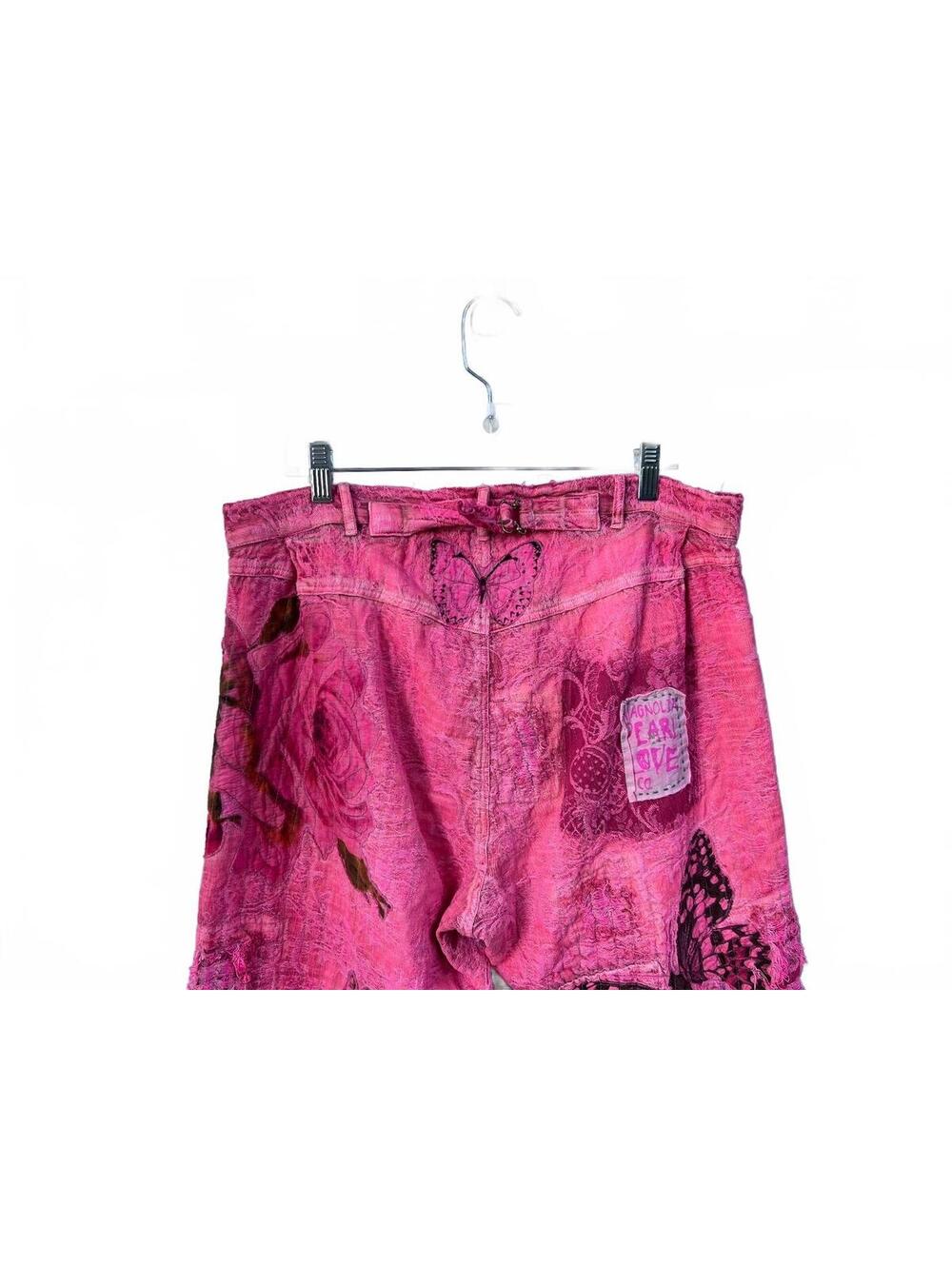 Magnolia Pearl Love Supply Co Pink Floral Butterfly Miner Print Distress Shorts - Picture 6 of 7